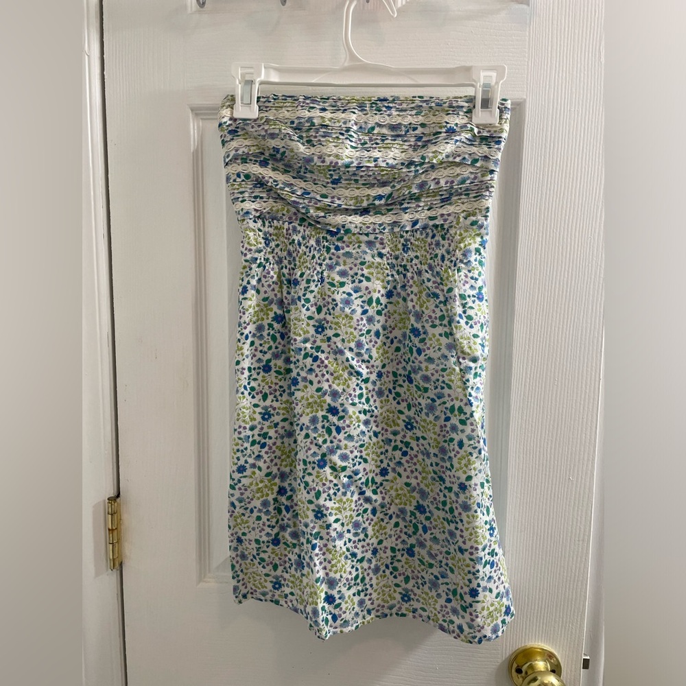 Floral mini print strapless dress